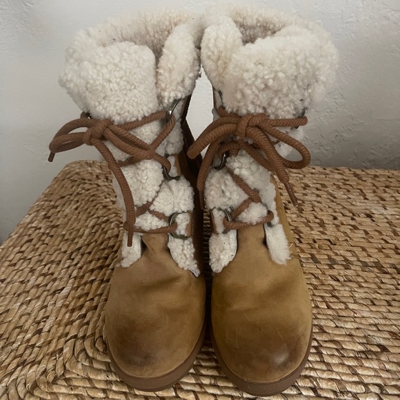 Sorel Joan Of Arctic Leather Wedge Boot in Camel Brown woman’s size 7.5 - Picture 4 of 11